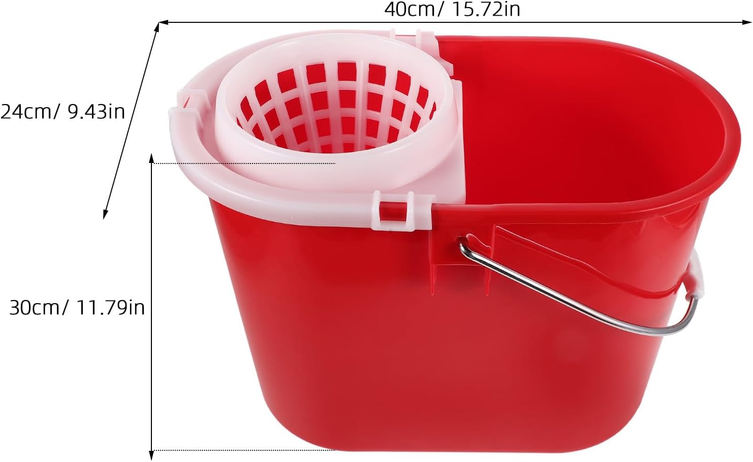 Mop Bucket with Handle - Commercial Mopping Barrel with Side Press Mesh for Round Accessory - Washing Supplies for Hotel Housekeeping Floor Cleaning (Red)