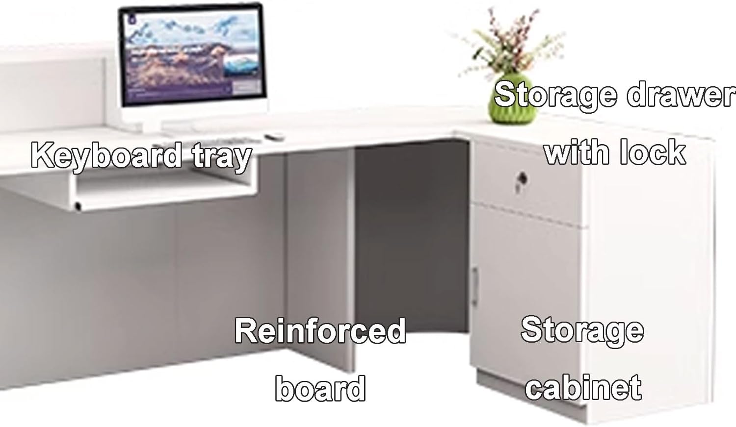 Salon Reception Desk, Modern Reception Standing Counter, Front Counter Desk, Office Counter Table with Storage for Beauty Salons, Small Business(White+Beige,1.4m)