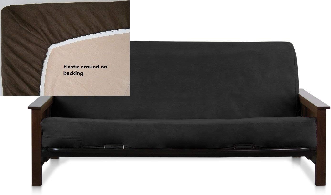 OctoRose Black, Queen Size 60x80+10" Easy Fit Fitted Futon Cover Bonded Micro-Suede Sofa Daybed Mattress Slipcover | Elastic Backing (Black, Queen Size)