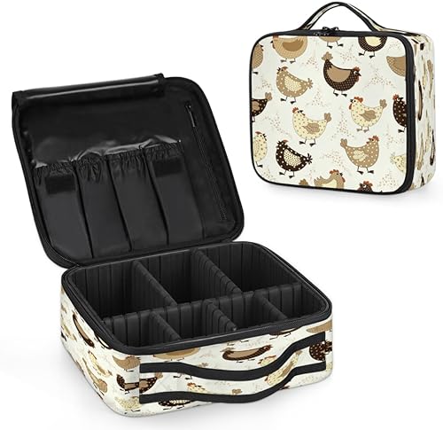 Bolsa de maquillaje de viaje para mujer, grande, cuadrada, portátil, profesional, de tren de coqueta, estuche cosmético con asa, lindo animal de