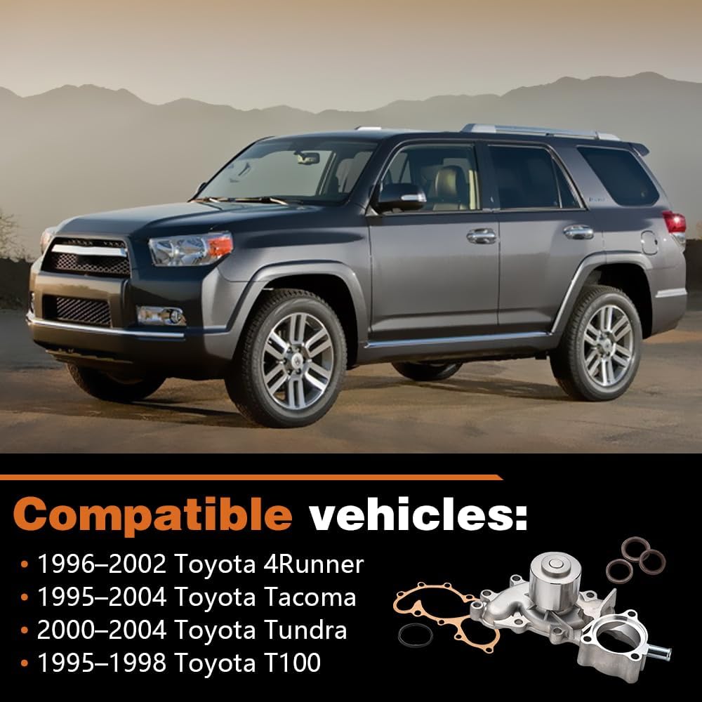 Timing Belt Kit with Water Pump (191-Tooth) FIT 1995-2004 Toyota Tacoma 4Runner Tundra 3.4L V6 5VZ-FE, HNBR Belt Viton Seals Thermostat Replaces TKT-025 (Check Oil Cooler Port) - 15 PCS