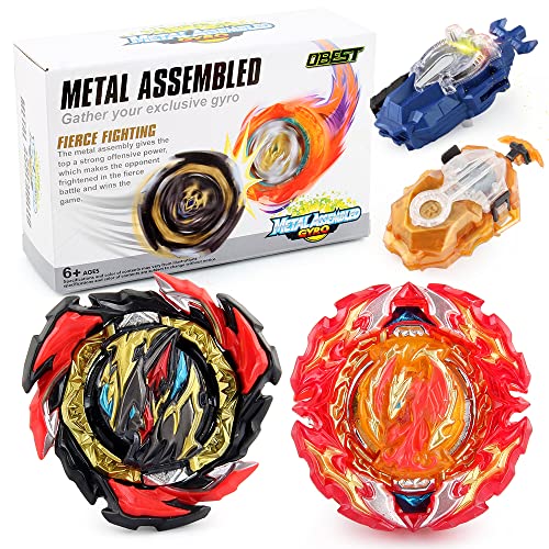 OBEST Peonzas de Batalla con Lanzador Conjunto, B-191-01-02, 2Pcs Metal de Combate Estallido Turbo Gyro Spinners y 2 Launcher, Regalos Juguetes para Niños
