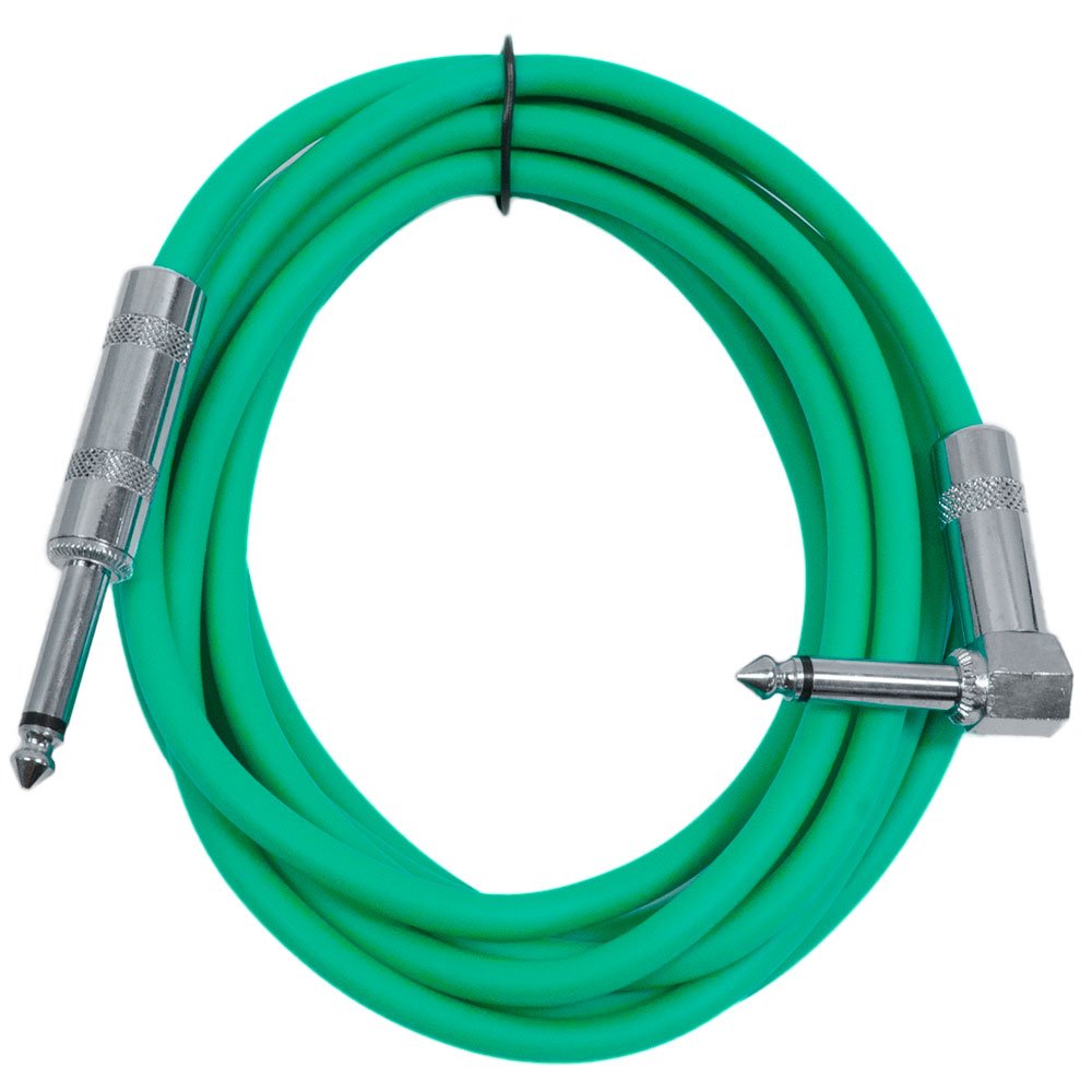 Seismic Audio SAGC10R-Green-2Pack 10-Feet, 2 Pack TS 1/4-Inch to 1/4-Inch Right Angle TS Guitar Cables, Green