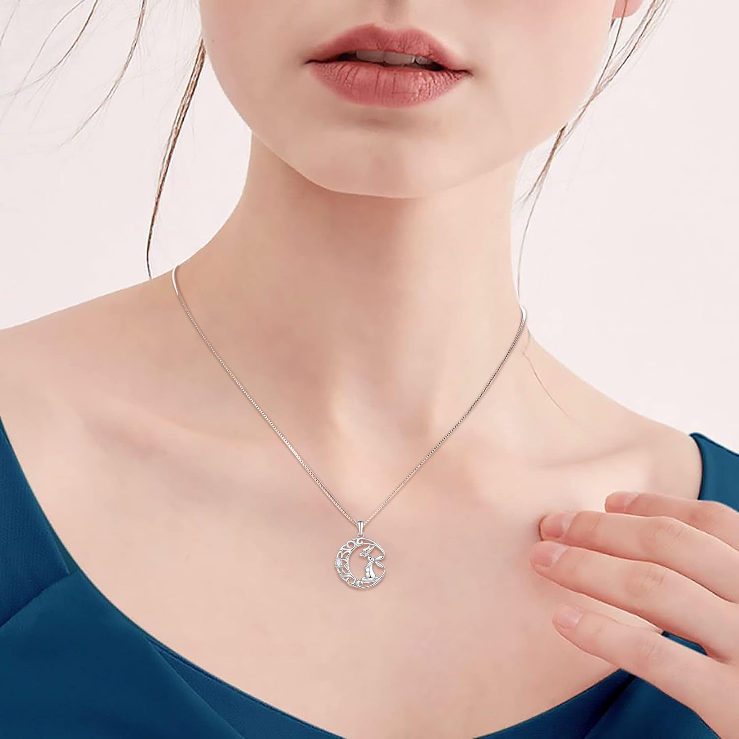 HinDaLi Konijnenmaan halsketting zilver 925 voor dames meisjes vrouwen konijntje hanger zirkonia ketting zilver dames maan hanger diamant zilveren ketting choker glitter