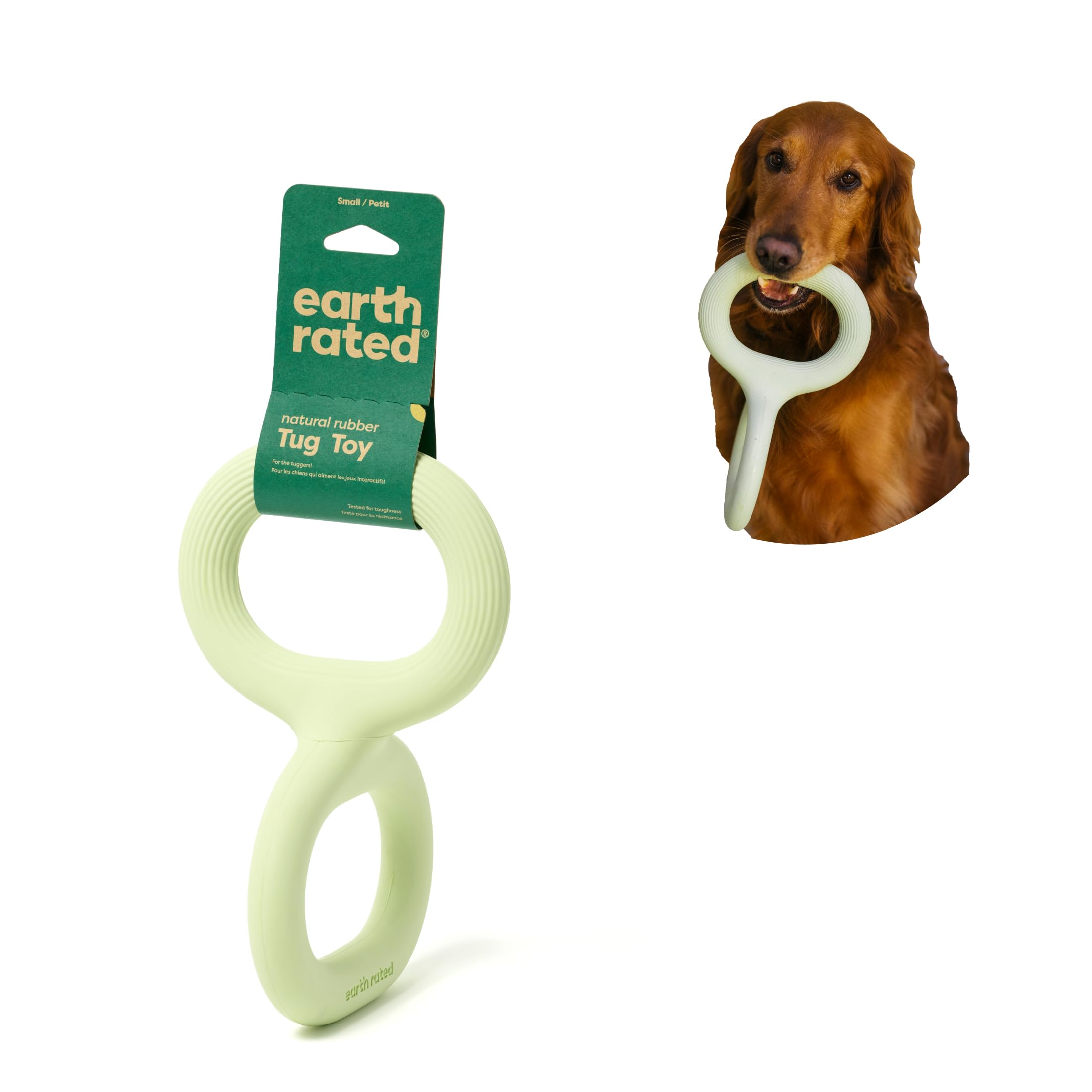 Earth Rated Tug of War Jouet interactif à Tirer pour Chien Adulte et Chiot - Prise en Main Ergonomique - Caoutchouc Naturel - Taille S - Vert