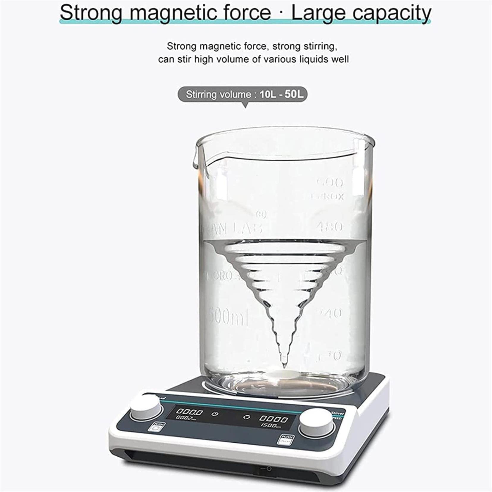 Agitatore Magnetico Digitale con Piastra Riscaldante LCD, Agitatore Magnetico da Laboratorio di Grande capacità, 50-1500 Giri/Min, Agitazione avanti E Indietro da 10 L/15(10 Litri)