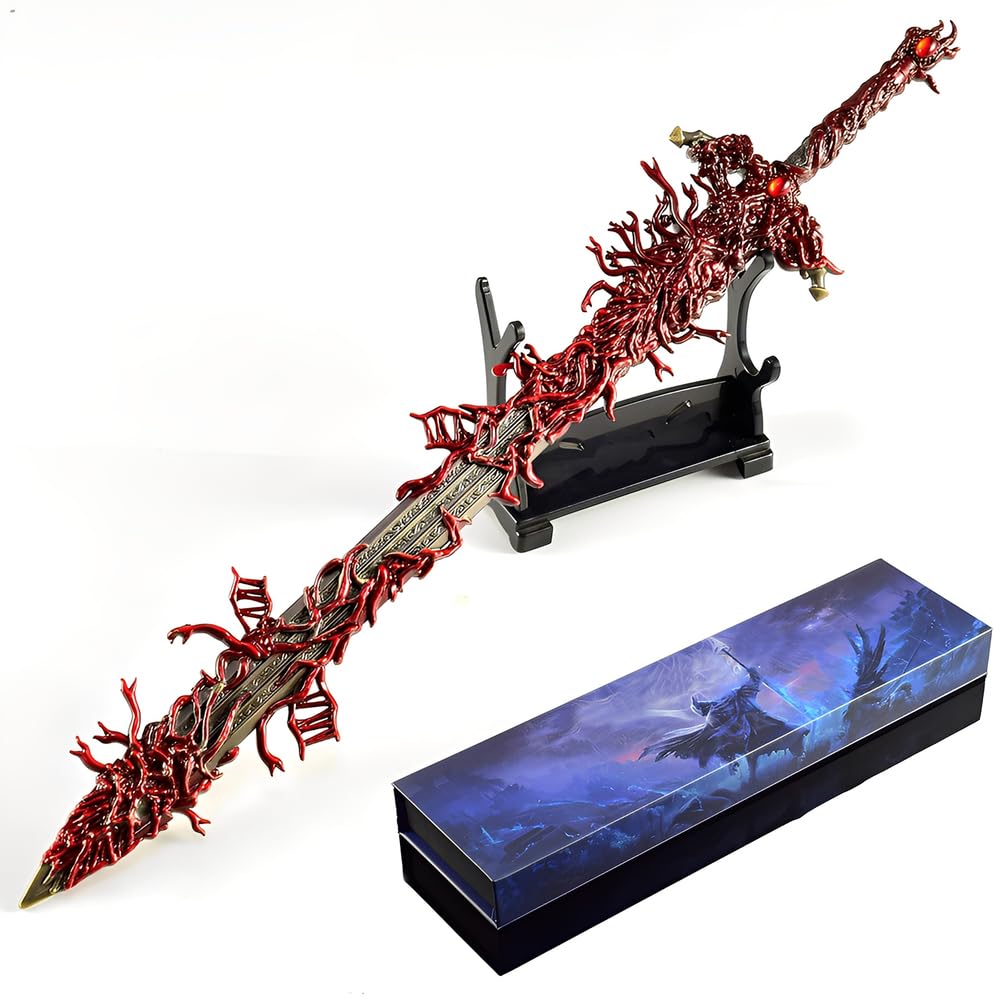 Eldens Rings Blasphemous Blade Replica 11.8" Full Metal Sword Model with Stand, Gaming Collectable Desk Decoration and Gift for Fans and Collectors
