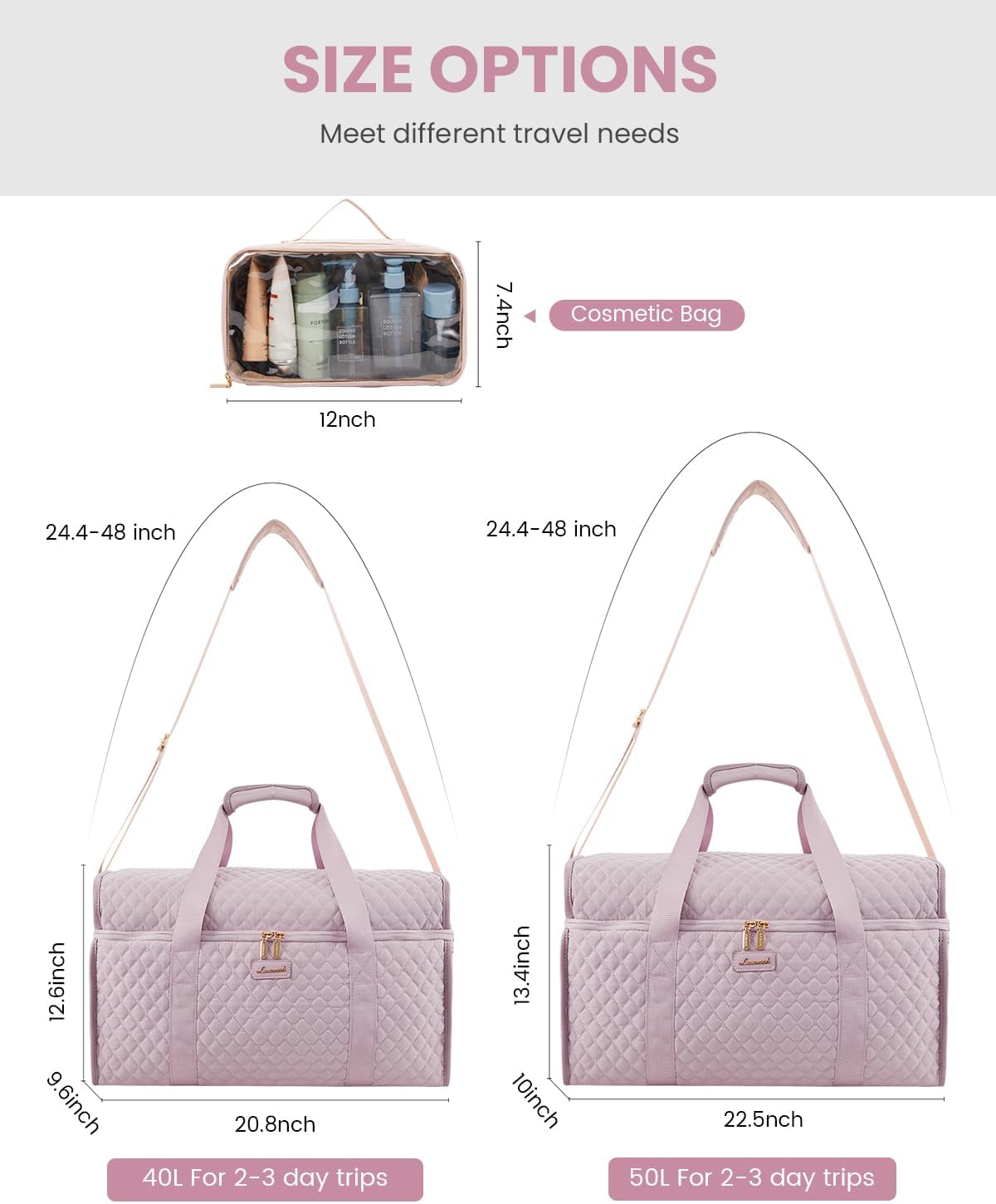 LOVEVOOK Travel Duffle Bag - Weekender & Overnight Bag with Toiletry & Wet Pocket, Carry-On Size, 3pc Set - Image 4