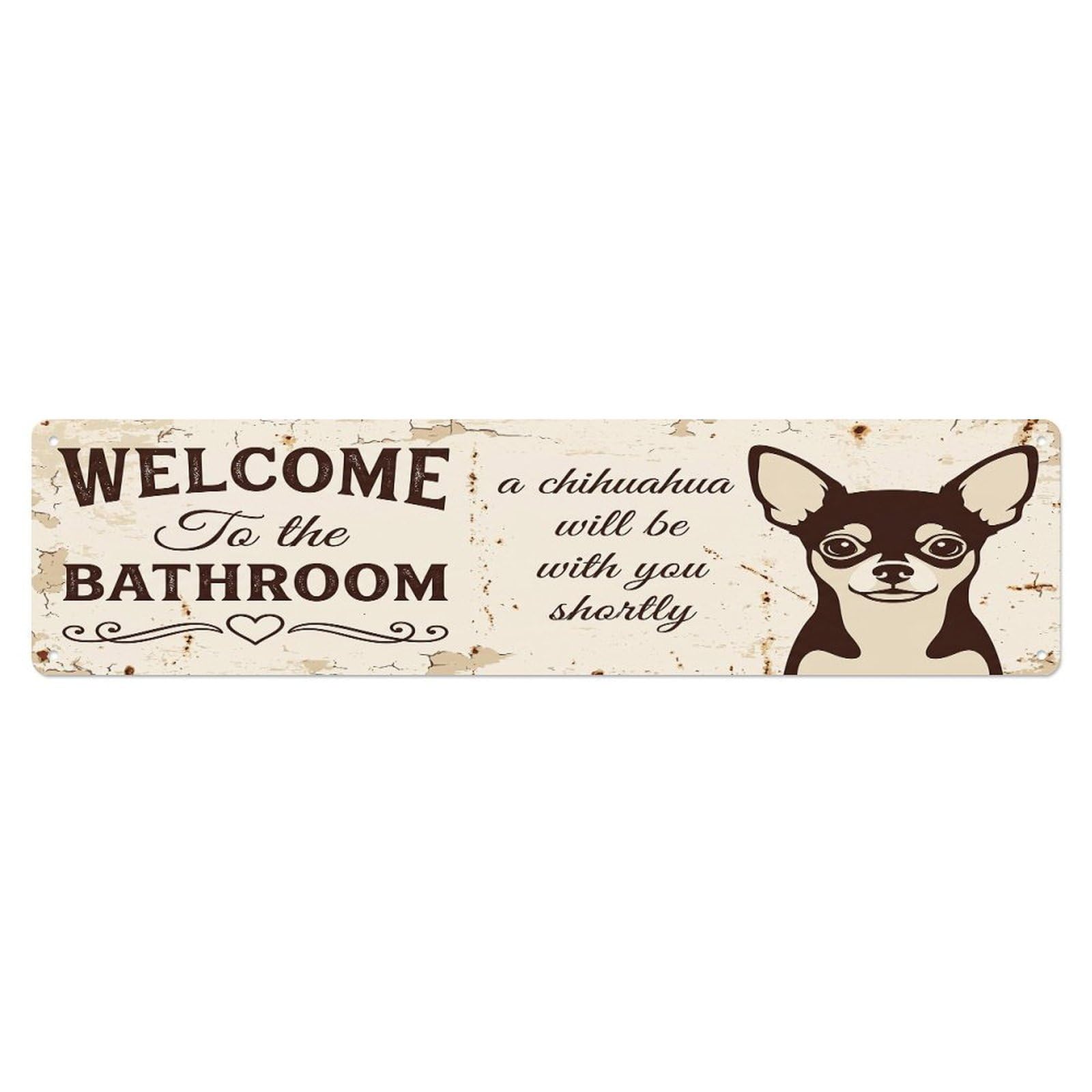 Vintage WELCOME To The BATHROOM Chihuahua Metal Tin Sign
