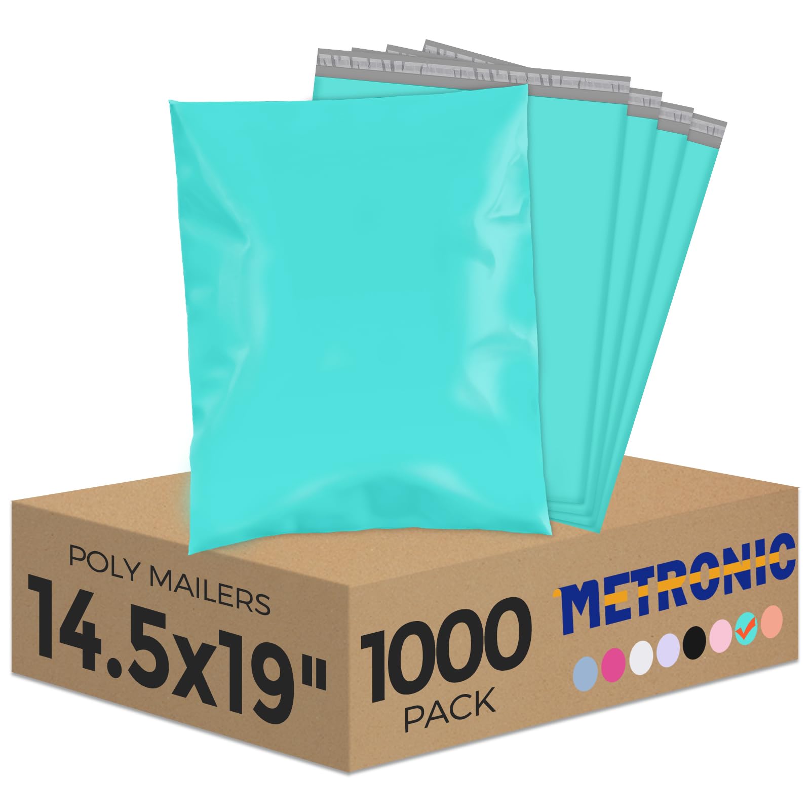 Metronic 1000PC Poly Mailers 14.5x19, Large Shipping Bags for Small Business, Waterproof Mailers Poly Bags, Strong Adhesive Shipping Envelopes for Clothing, Efficient Mailing Envelopes in Teal