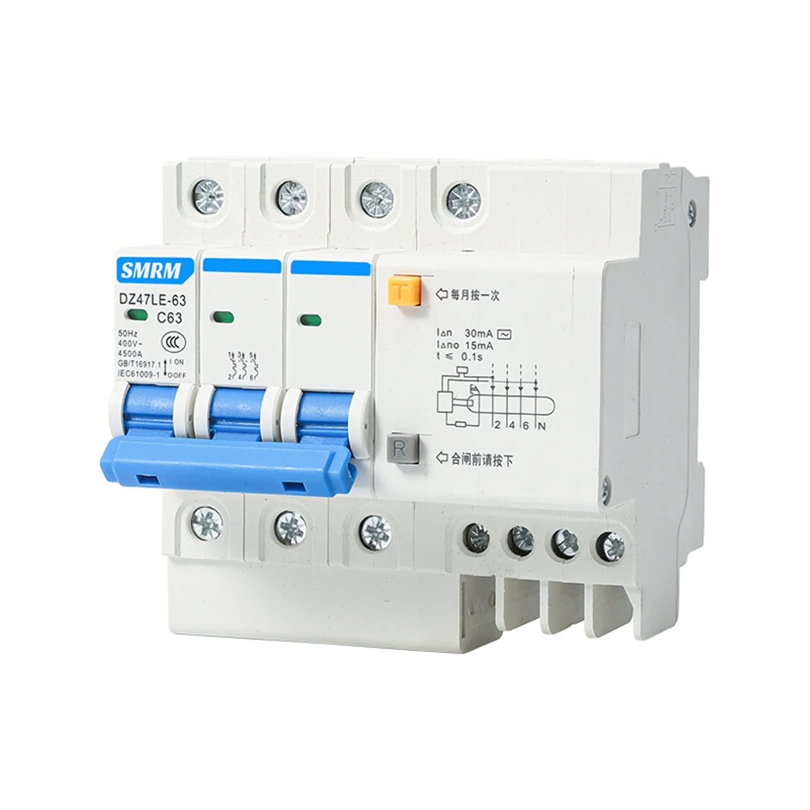 DZ47LE63a Leckageschutz 3P+n Home Haupttor Dreiphasiger Vierdraht-Luftschalter mit Leckage 32A(125A)