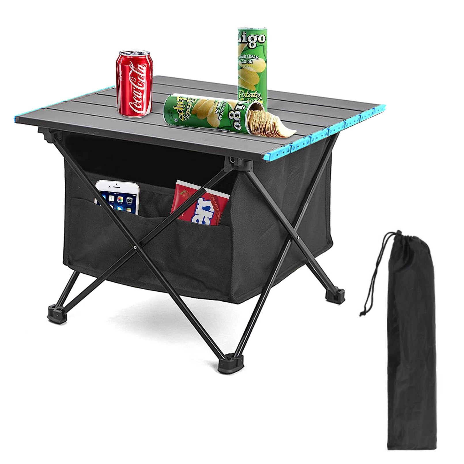 Portable Camping Table Folding Ultra Lightweight Compact Side Table, Portable Small Folding Table,Large Capacity Storage and Carrying Bag,Suitable for Outdoor Camping (Rectangle)