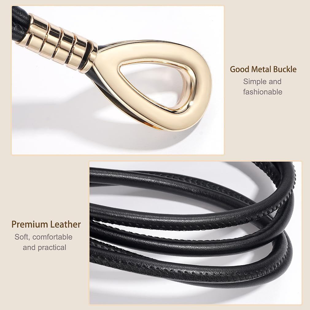 Women Knotted Waist Belt PU Leather Skinny Belts Gold Buckle Thin Belts for Dresses - Image 4