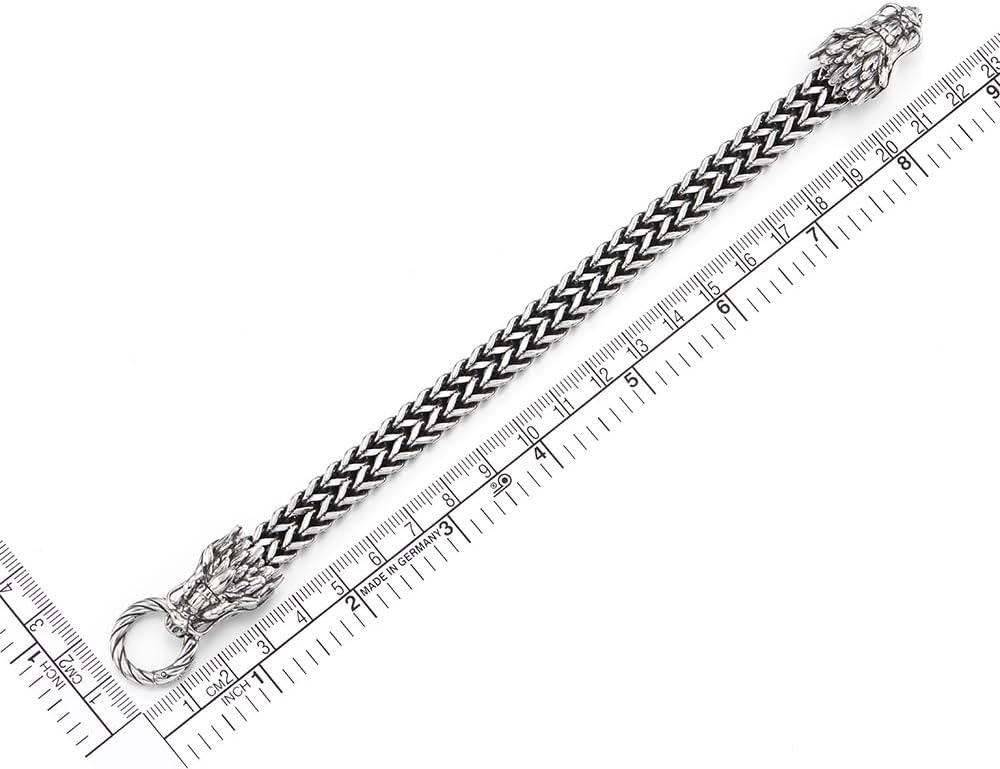 COOLSTEELANDBEYOND Vintage Viking Bracelet, Dual Dragon Head Clasp Franco Link Chain Curb Chain for Men Stainless Steel - Image 5