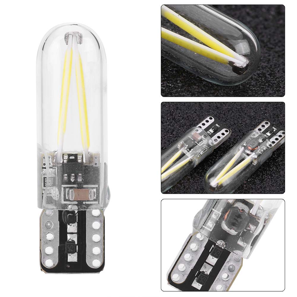 Akozon 2szt Car LED Czytanie wnętrza DRL Żarówka LED kierunkowskazu 8-28V W5W T10 Szklana żarówka COB (białe światło)