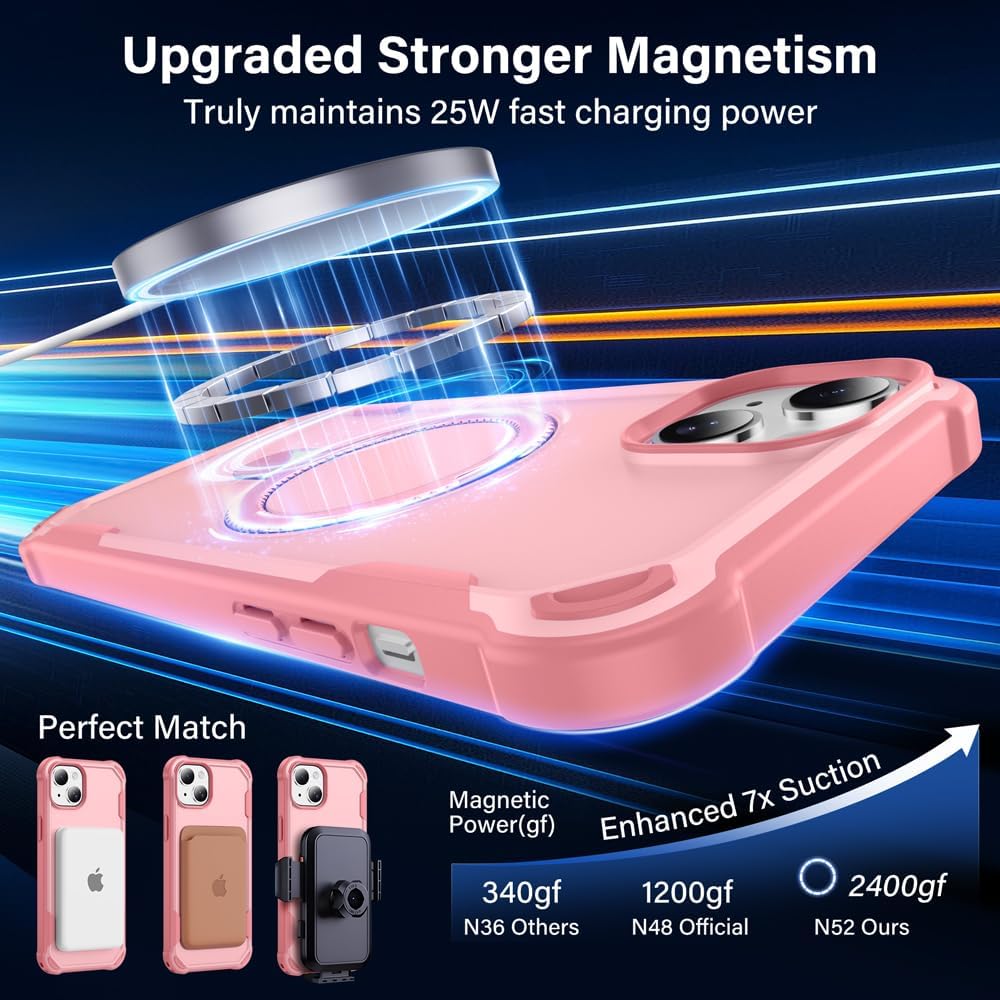 designed for iphone 13 case with magnetic stand [military drop protection][compatible with magnet] shockproof 13 phone case with ring holder, pink pink iphone 13