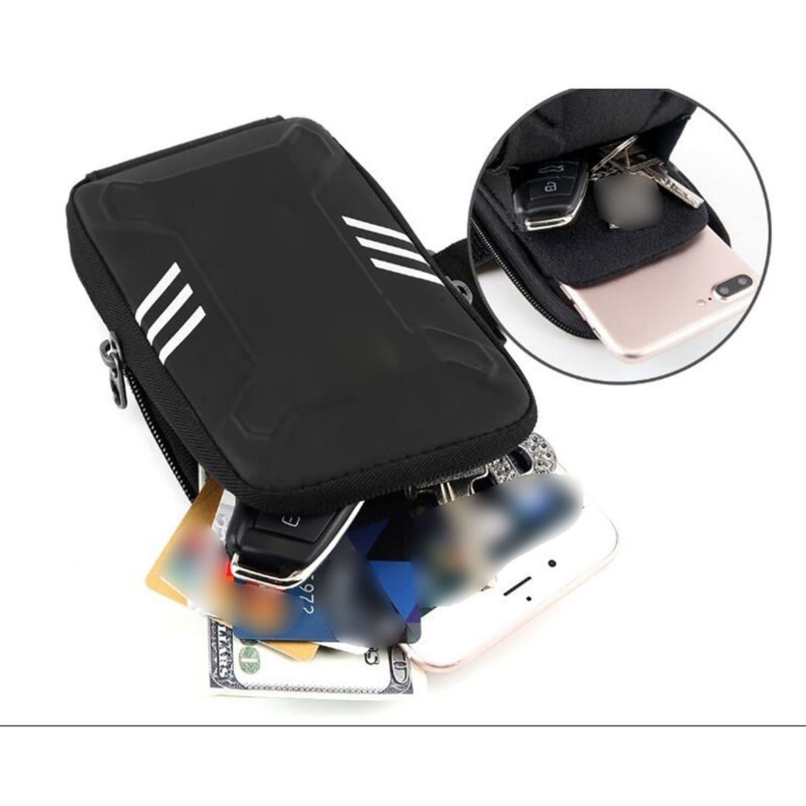 JINGYAN Opaski na telefon komórkowy Mężczyźni Wodoodporna odblaskowa torba na ramię Fitness Night Bieganie Jogging Cycling Phone Case Holder Portfel Armband Studka(Schwarz)