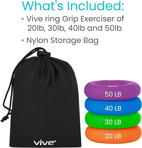 Miniatura 5 de Vive Anillo de agarre fortalecedor de mano (paquete de 6)  Ejercitadores de mano de anillo de antebrazo  Pinza exprimidora de silicona para