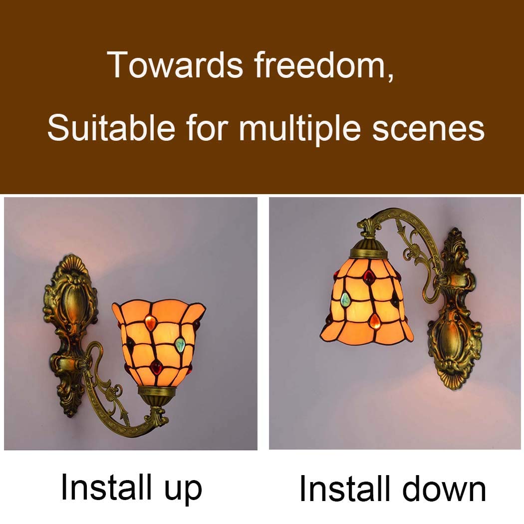 Lámpara de Pared Colgante Estilo Tiffany de 15 cm (6 Pulgadas) con Cristal de Color, Ideal para pasillos, mesitas de Noche o porches. Se Puede Montar hacia Arriba o hacia Abajo.