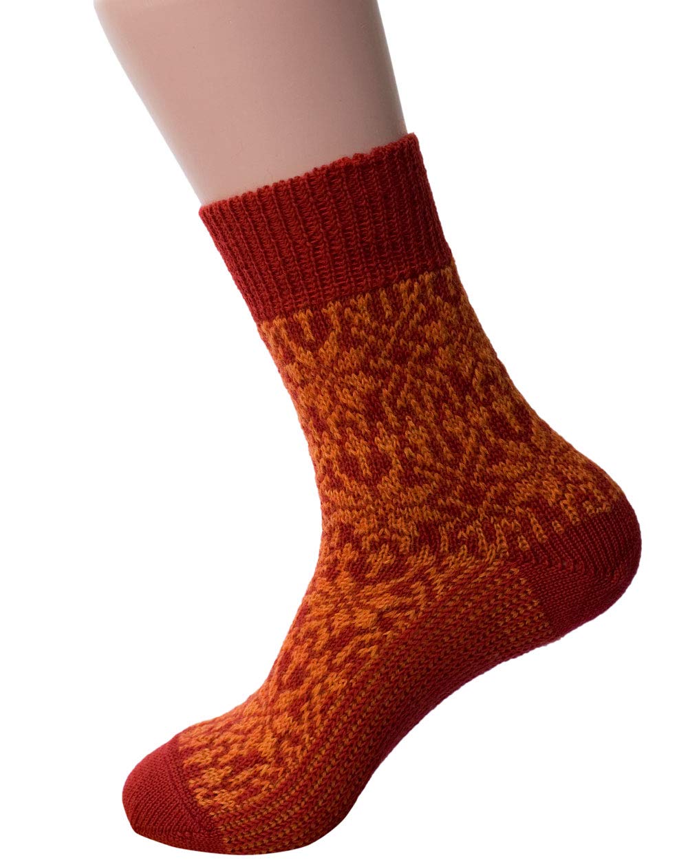Hirsch Natur Unisex Red/Orange Merino Socks Snowstar, 100% Wool (Organic)