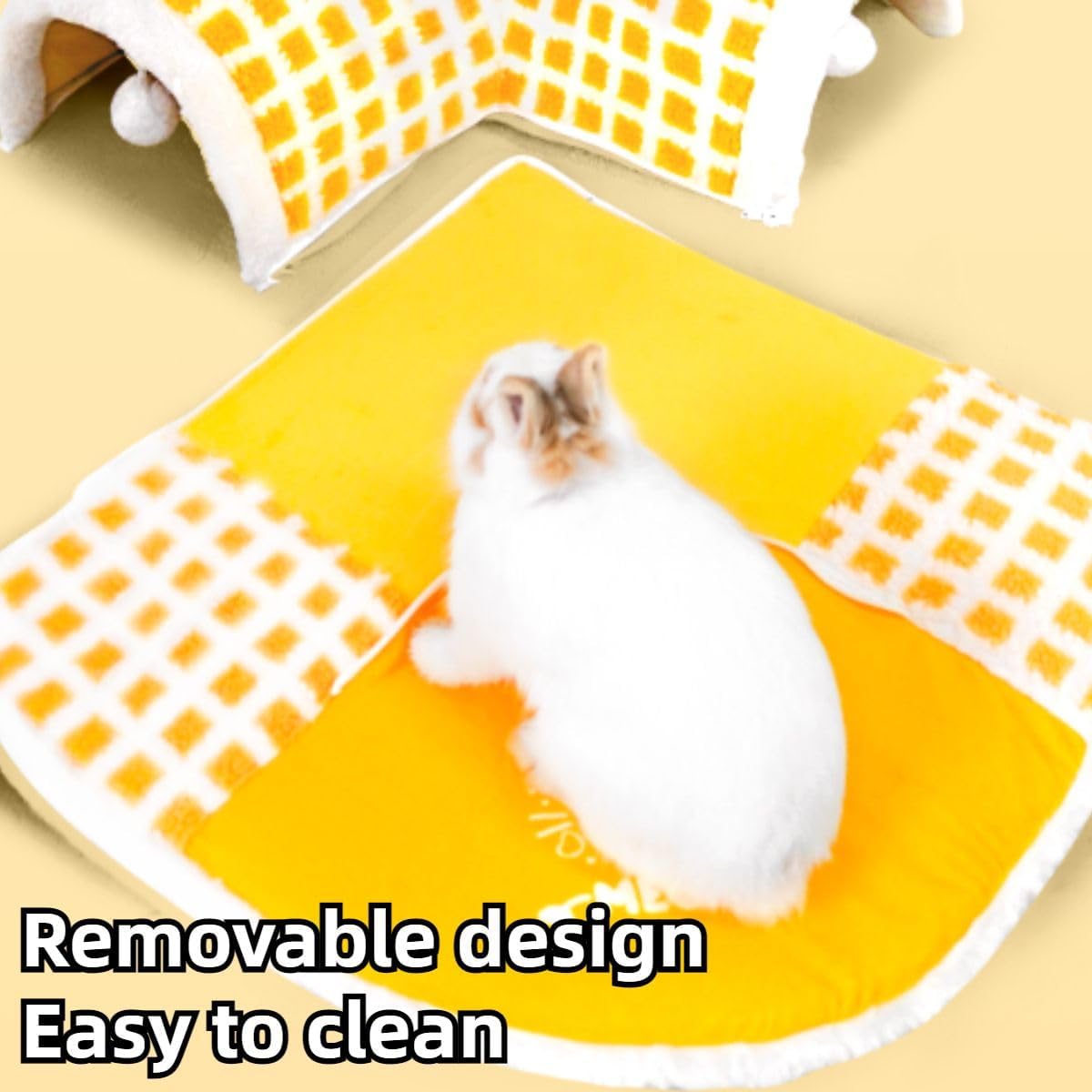 Bunny Tunnel Bed, 2-in-1 Collapsible Tunnel Tubes Toys with Removable Mat Hideout for Cats Kittens Rabbits Guinea Pigs Kitty Chinchilla (Blue,Small)