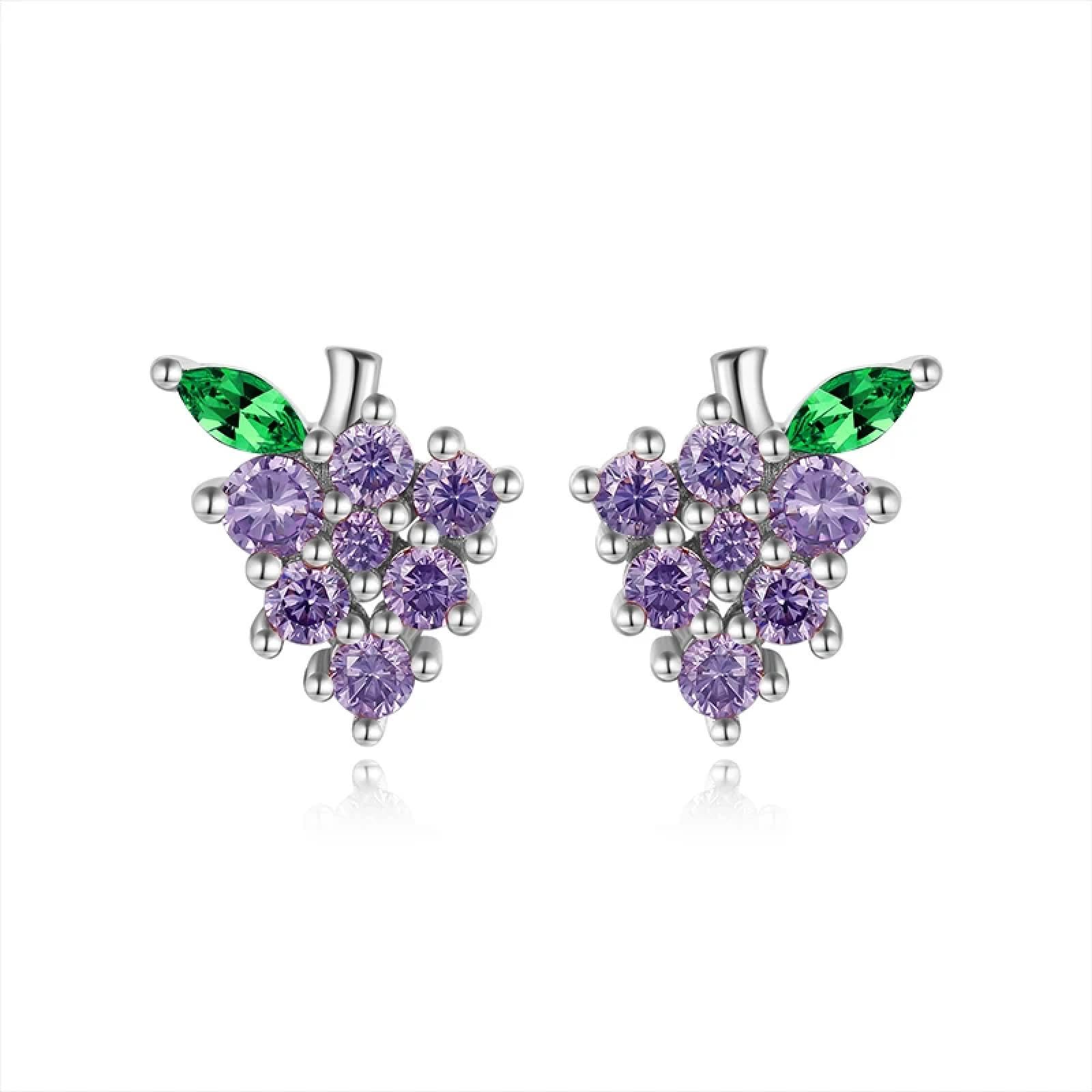 Boucles d'oreilles grappe de raisin violette anti-allergie vintage