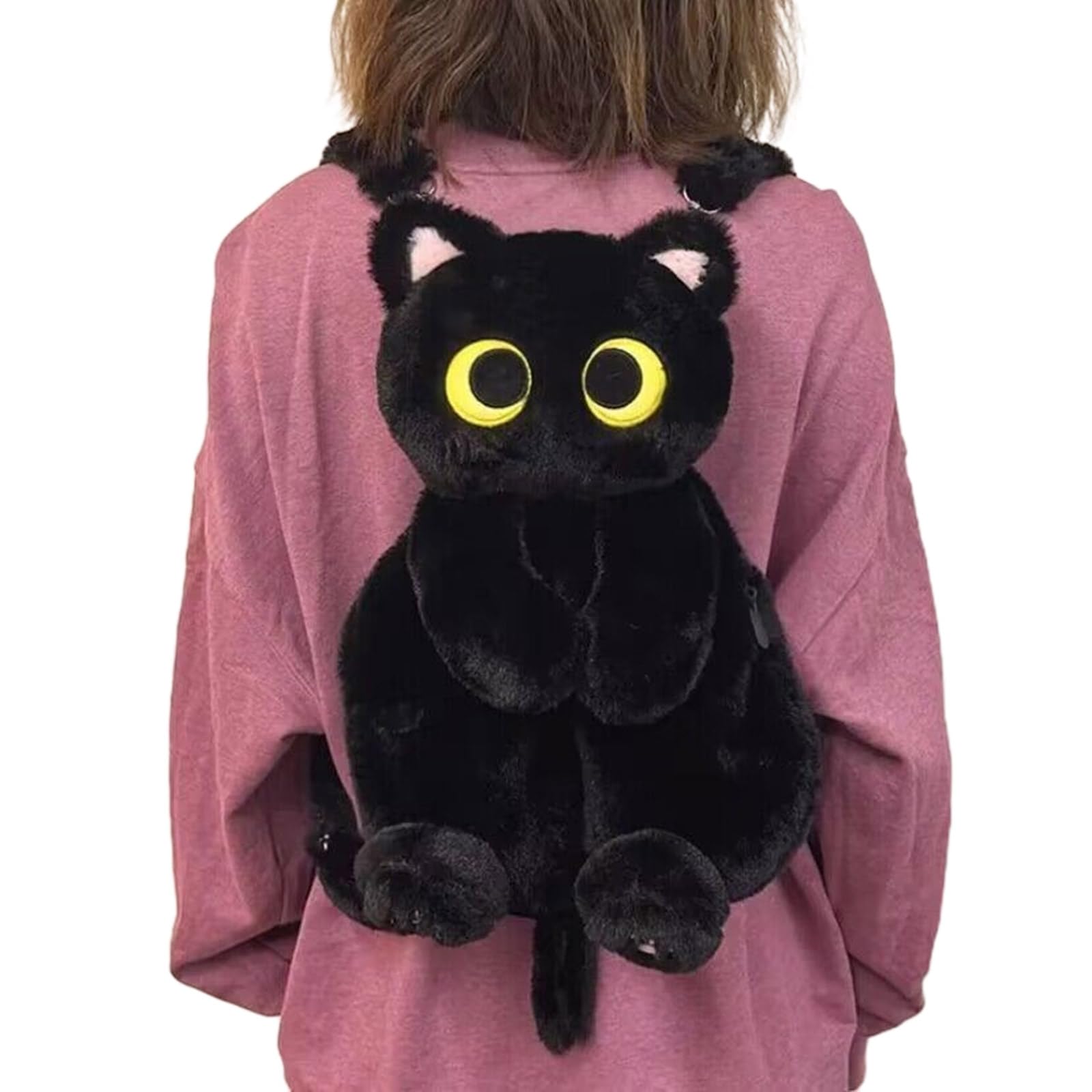 Luckgoni Girls Black Cat 3D Cat Plush Backpack Cartoon School Bag Soft Comfortable Shoulders Bag For Kids Gift Daily Use Women Shoulder Bag