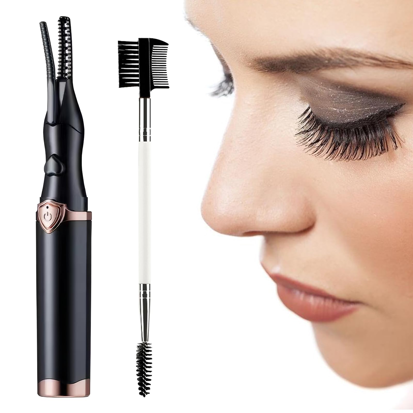 Heated Lash Curler,Portable Electric Eyelash Curler Heated Mini Heated Eyelash Curlers UK USB Direct Charging 3 Temperature Adjustments Eyelash Curler Suitable for Women with Brush(Black)