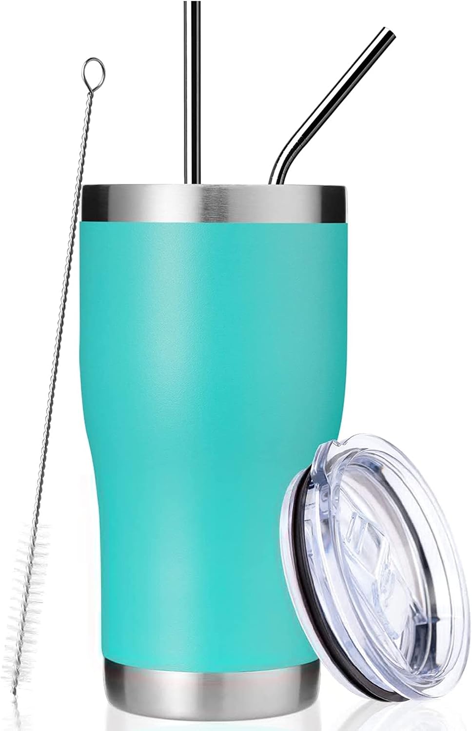 MANYHY 20oz Stainless Steel Insulated Tumbler, Double Wall Vacuum Travel Mug with Spill Proof Lids, Straw and Brush, Coffee Cup for Cold & Hot Drinks for Home, Outdoor, Office, School, (Mint Green, 1