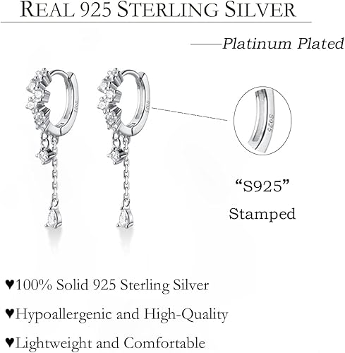 Miniatura 5 de SLUYNZ Aretes colgantes de plata de ley 925 con circonita cúbica para mujeres, adolescentes y niñas, aretes colgantes con forma de lágrima