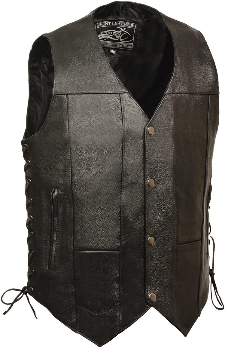 Event leather Men's Single Panel Back 10 Pocket Vest with 6 Inside Pocket