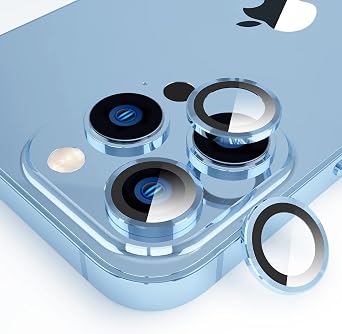 YWXTW Camera Lens Protector Compatible with iPhone 13 Pro 6.1 Inch/iPhone 13 Pro Max 6.7 Inch Tempered Glass, [Installation Tray] Premium Aluminum Alloy Camera Lens Cover Sticker, 1 Set Sierra Blue
