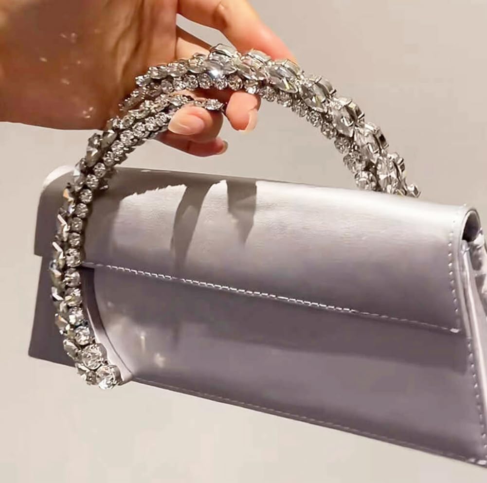 URAWOW Rhinestone Evening Clutch for Women Shiny Sparkly Handbags for Party Wedding Chic Satin Purses