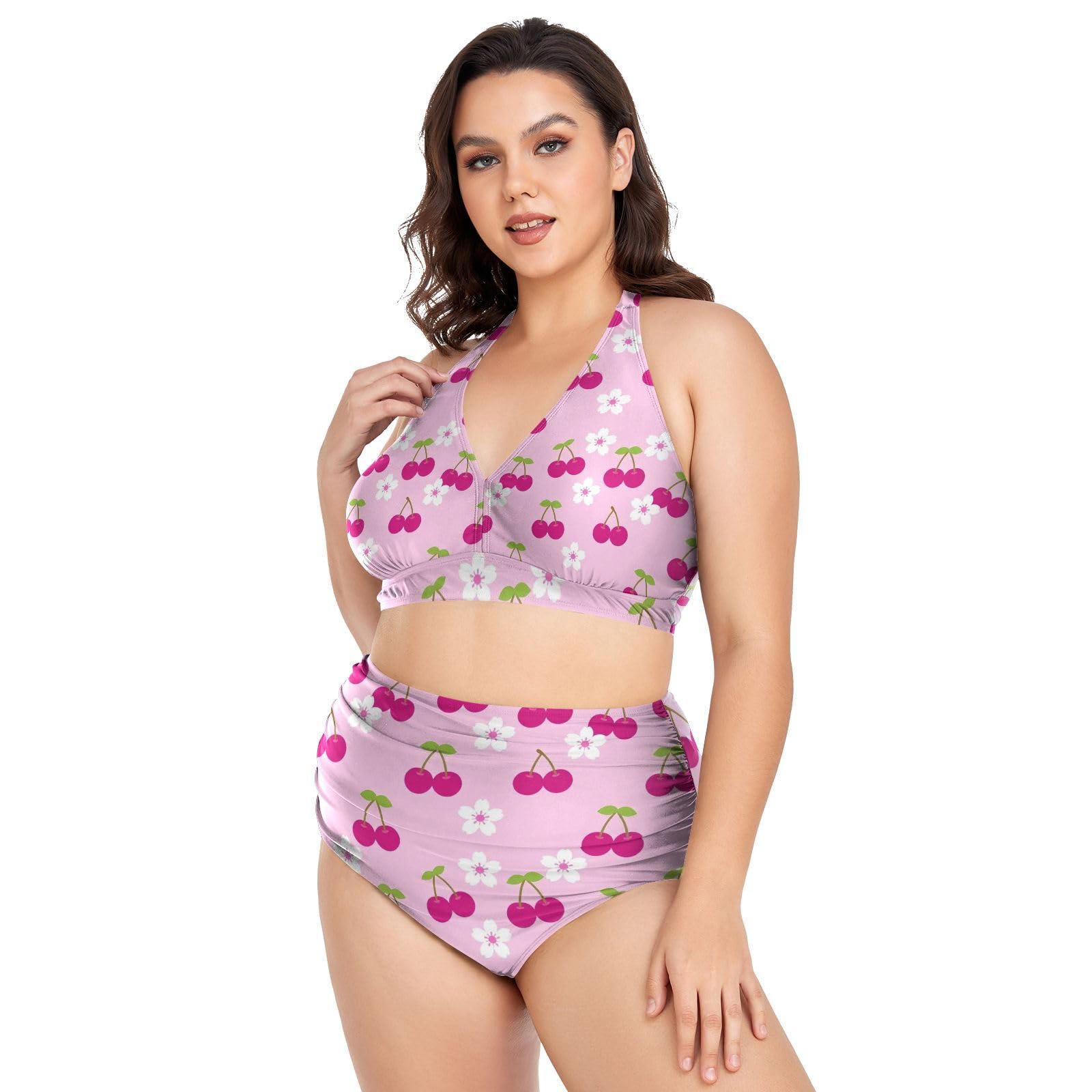 FRODOTGV Costumi da bagno da donna curvy, da L a 4XL | 92% poliestere, 8% spandex, tessuto elastico, spallacci regolabili per viaggi tropicali e attività acquatiche Cherry Bloom