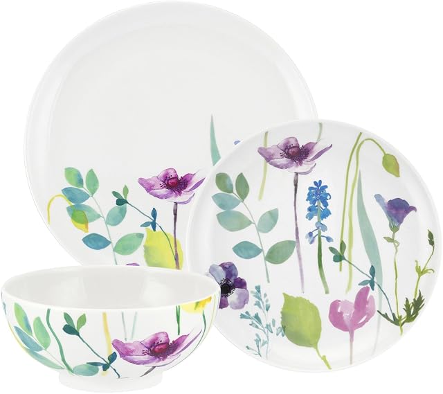 Portmeirion Home & Gifts WG78275-XP Water Garden 12pc Dinner Set, Porcelain, Multi, 12-piece