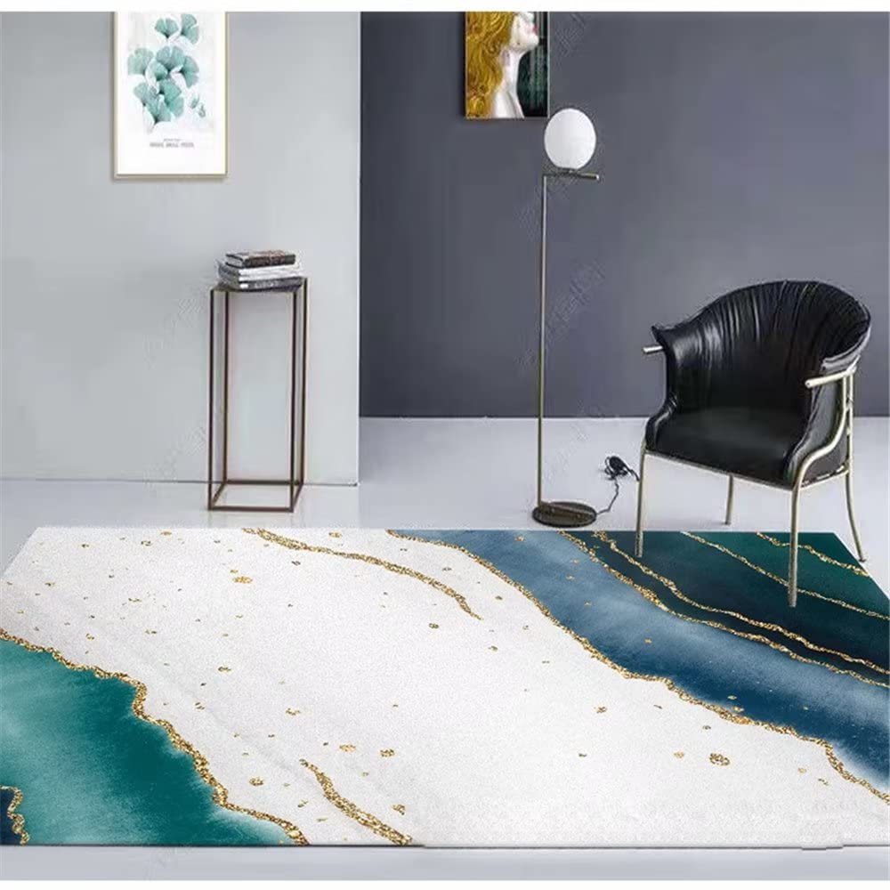 Tapis de salon bleu à rayures abstrait idéal pour terrasse et chambre d'ado
