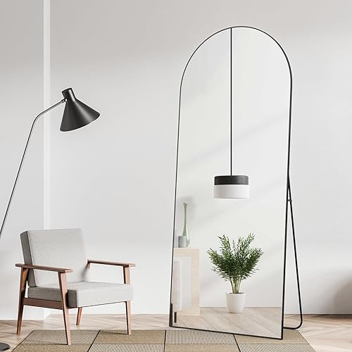 Vista 6 de CASSILANDO Arched Full Length Mirror 65" × 24" Floor Thin Frame Standing Mirror, Against Wall for Bedroom Dressing and Wall-Mounted, Black