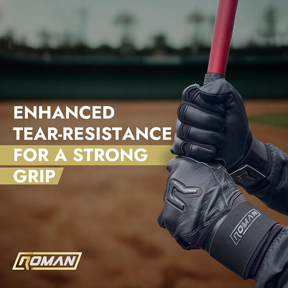 Professional Batting Gloves: 0.9mm Thick, Breathable and Durable Premium Cabretta Leather Baseball Gloves with Mold-to-Fit Performance - Short Cuff