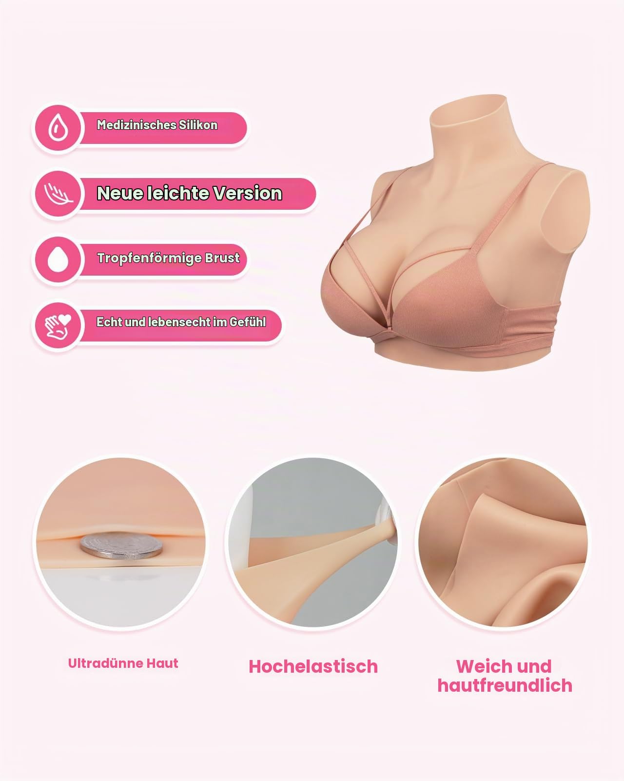 Minaky Silikon Brüste Brustformen, Crossdresser Brüste, Falsche Brüste, Realistisch Silikonbrustplatten für Cosplay, Transgender Prothese,G Cup,Elfenbein