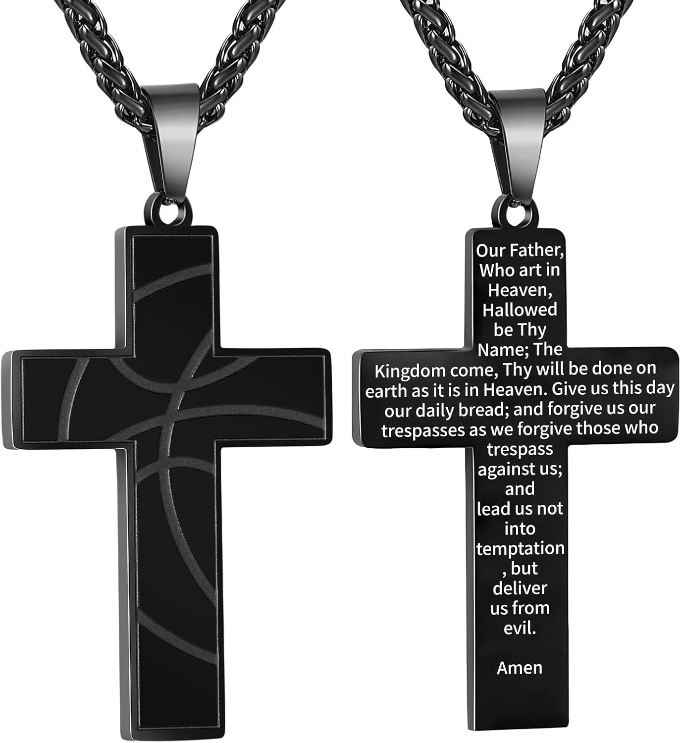 Basketball Cross Necklace for Boys Men, Stainless Steel Bible Verse Pendant Chain, Christian Religious Jewelry Gifts for Son Teen Boys