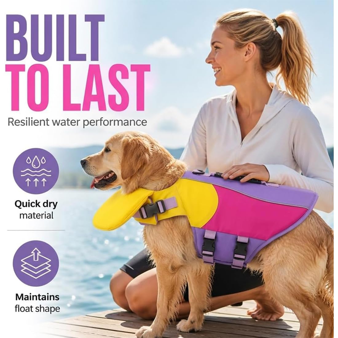 Gilet de Sauvetage pour Chien avec Flotteur de Menton– Idéal pour la Natation, avec Support Cervical Avant, Haute flottabilité, Bandes réfléchissantes, Ajustement réglable (Brown,XL)