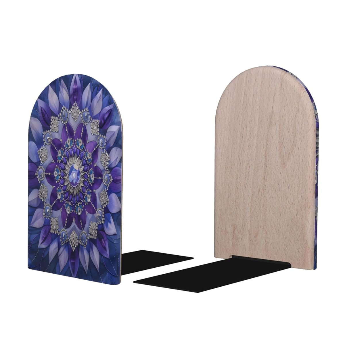 (2 PCS/1 Pairs) Wood Bookends Bohemian Mandala Decorative Wood Bookends for Student School Shelves Kids Room Desk Home Office Book Stoppers for Holiding Books 5x3 Inch-19