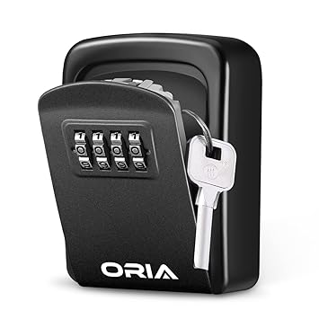 ORIA Key Lock Box, 4 Digit Combination Key Storage Lock Box, Wall Mounted Key Safe Box, 5 Keys Capacity Weatherproof for Indoor Outdoor, 3.66 inch, Black
