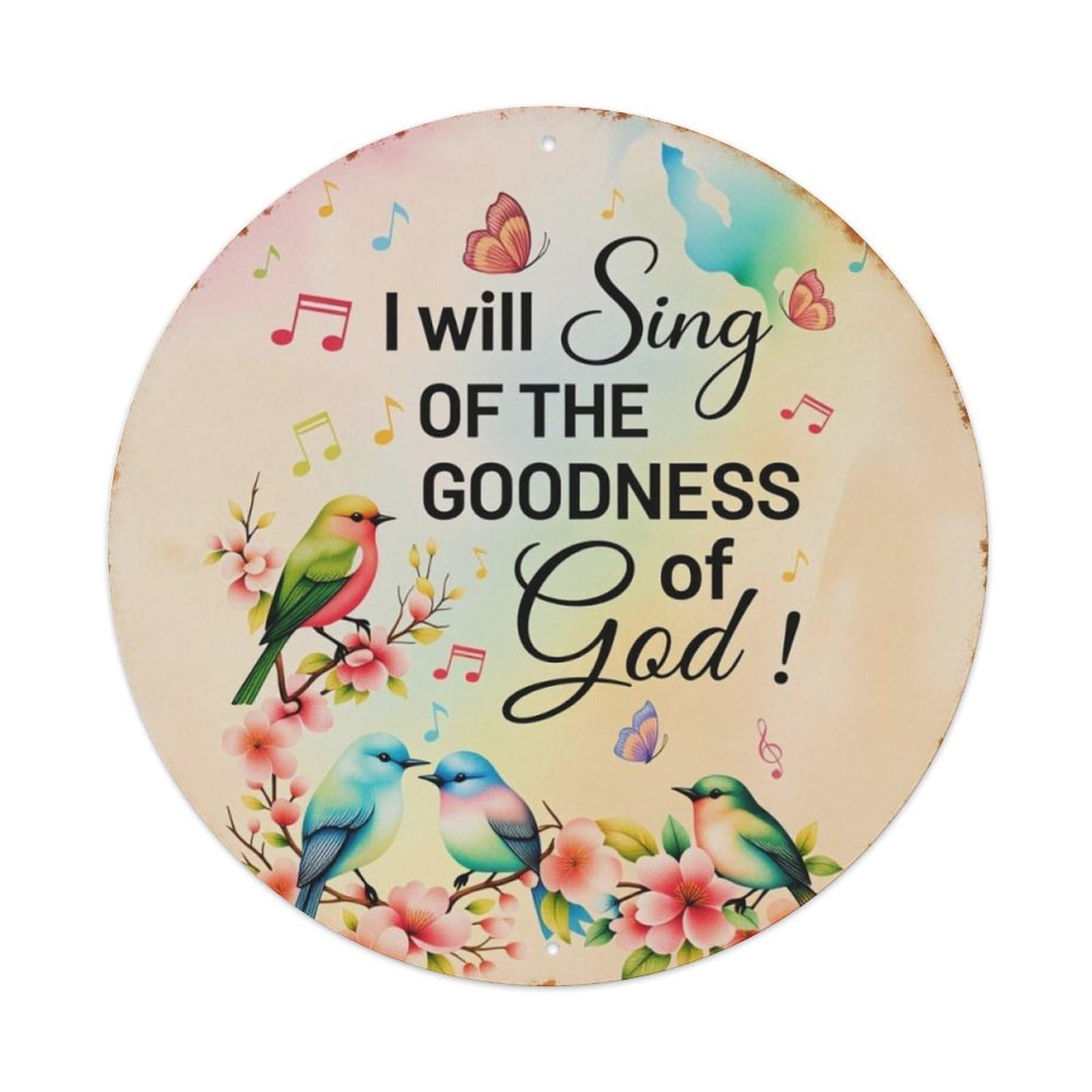 Floral Bird Faith Quote Round Decor Sign Vintage Aluminium Metal Sign, Retro Wall Decor for Home, Bar, Garage & Farmhouse 20x20cm