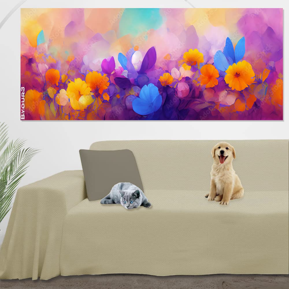 Byour3 - Funda De Sofá Impermeable 3 4 2 Plazas Algodón Mixto Protector Sofás Anti Rasguños Pelos Perros Gatos Animales Niños Lona Sofa Cubre Todo También por Chaise Longue (Marfil Claro, 3/4 plazas)