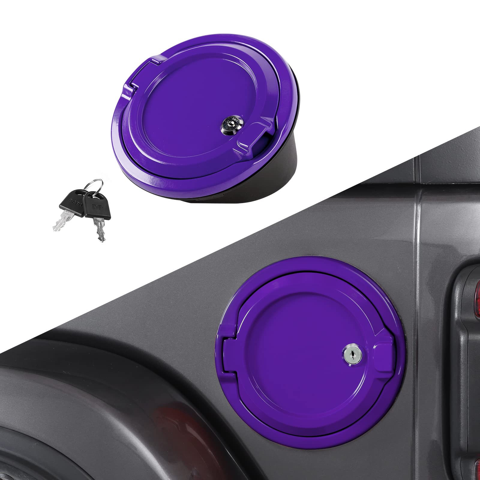 SQQP for JL Locking Fuel Door Gas Tank Cap Cover Fit for 2018-2025 Jeep Wrangler JL JLU 2/4 Door, Aluminum Fuel Door Exterior Accessories(Purple)