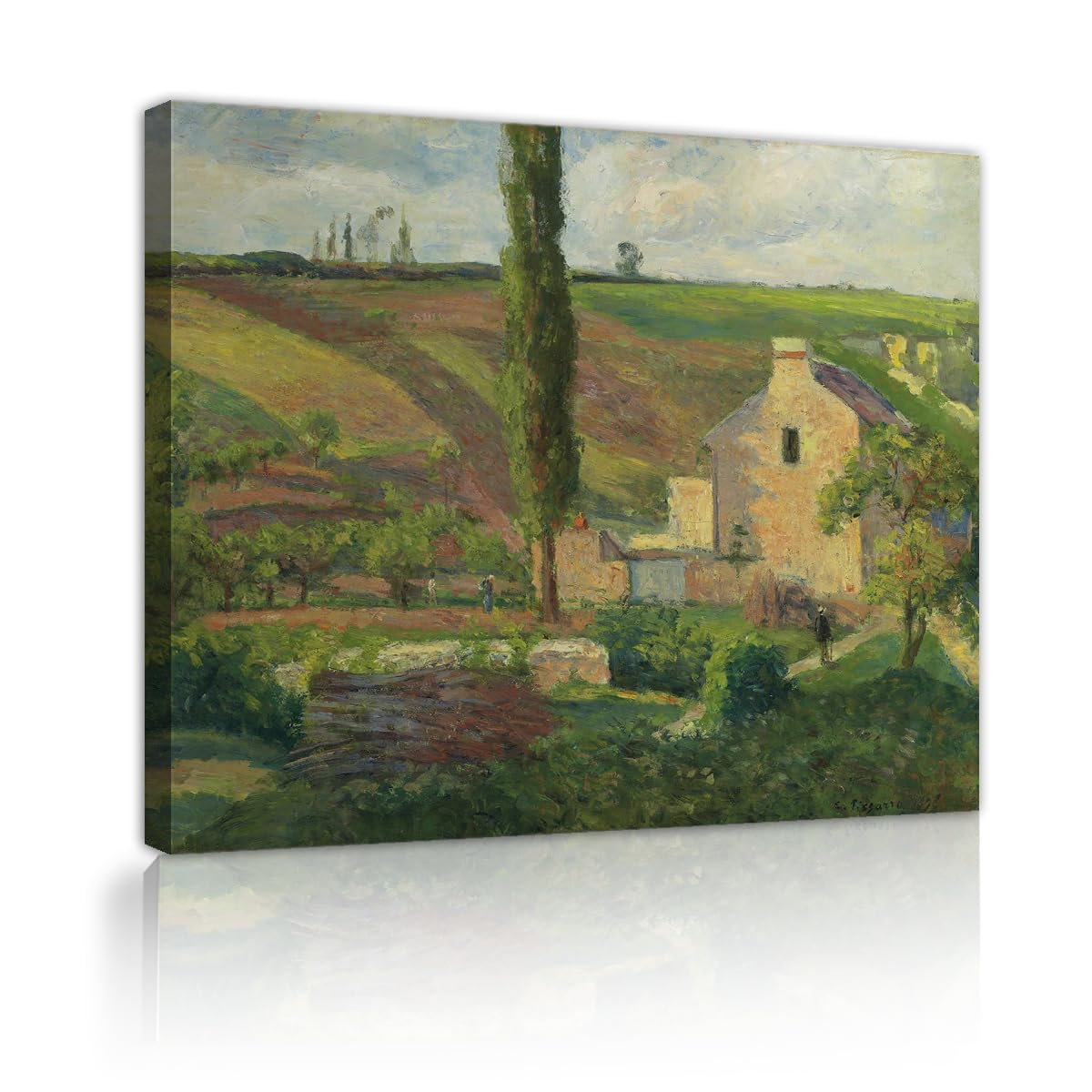 TOANGWALL Rural Cottage Hills Canvas Wall Art Club Camille Pissarro The Hermitage at Pontoise Painting Framed Artwork for Restaurant Decor 40x50cm