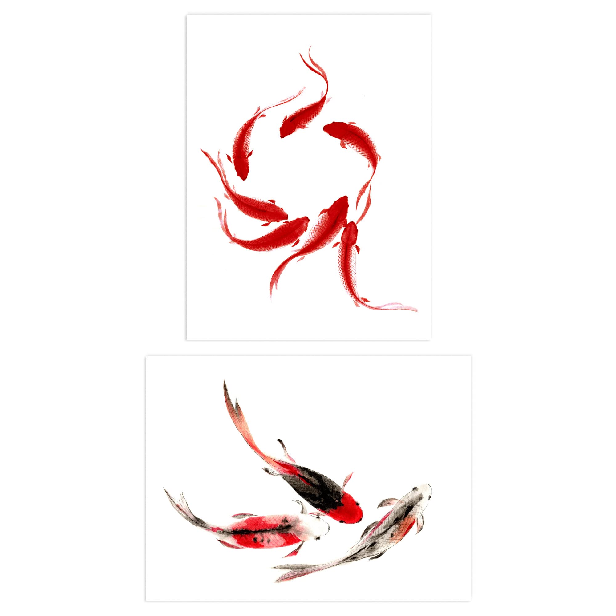 Artery8 Japanese Koi Carp Set Of 2 Unframed Wall Art Prints Bathroom Bedroom Aesthetic Watercolour Fish 12X16 Inch