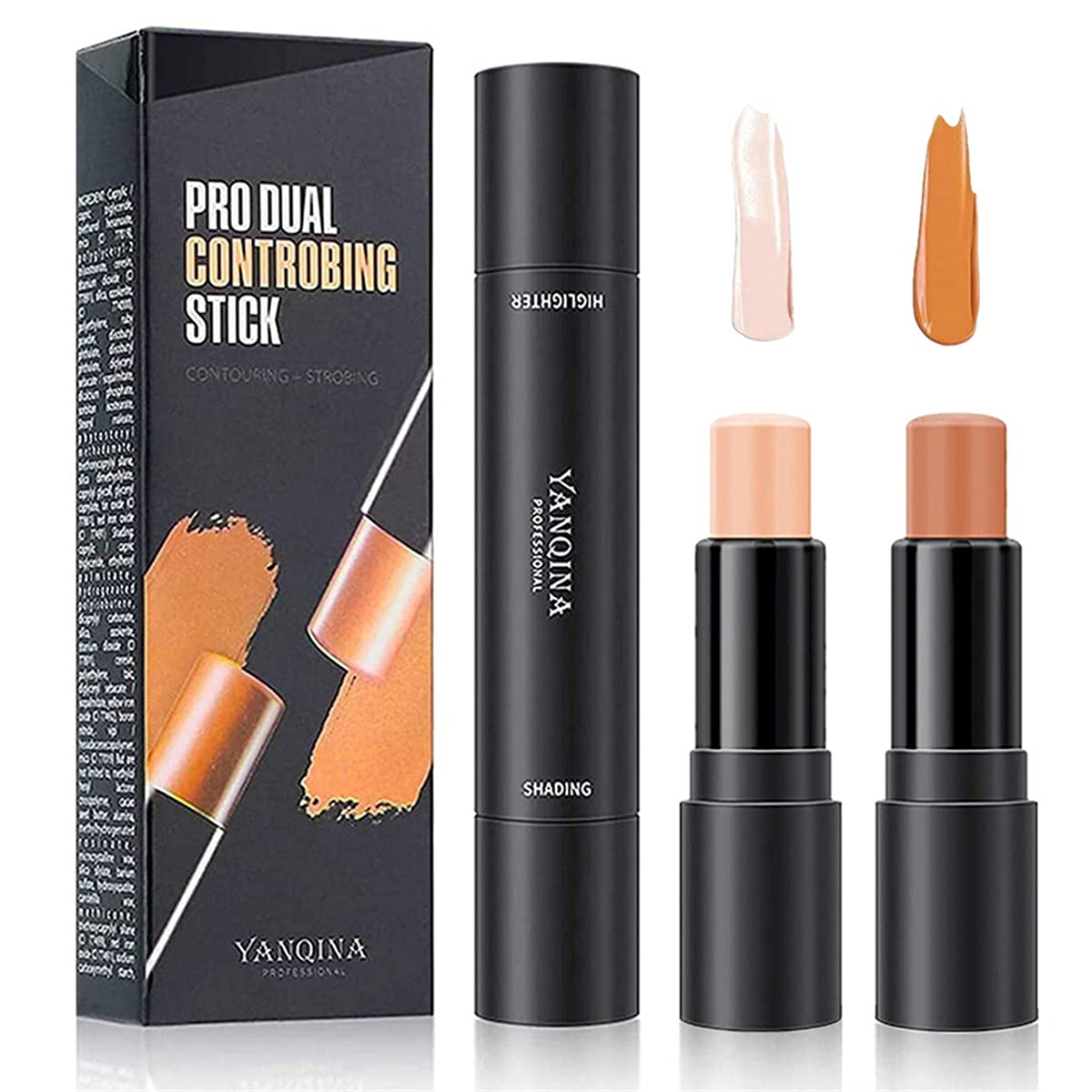 Go Ho 2 Colors Contour Stick-2 in 1 Double-side Concealer Stick,Highlighter Makeup Stick,Highlight make up,Long-lasting Waterproof 3D Face Contour Shading Body Makeup Foundation Cream Pen,Lotus & Light Brown