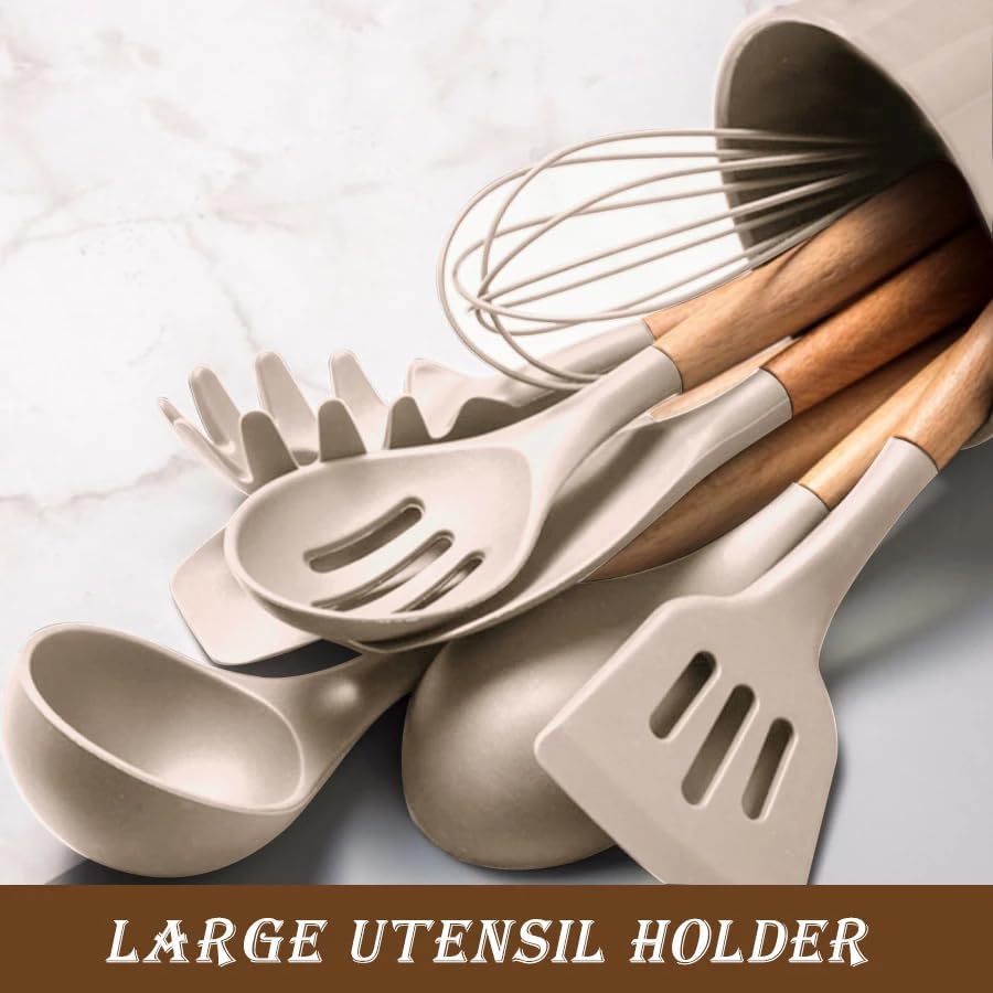 Miniatura 6 de Juego de utensilios de cocina de silicona de 33 piezas con soporte, grado alimenticio, resistentes al calor, utensilios de cocina antiadherentes con